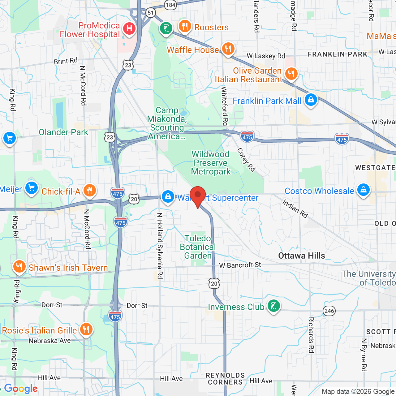 Google map image of our location in 2865 N Reynolds Rd Toledo, OH